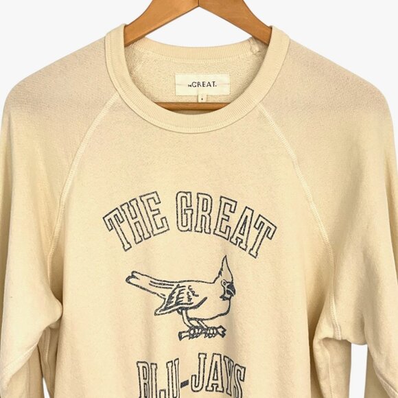 The GREAT. Blue Jays Graphic Sweatshirt Ivory Pullover Size 0 College Print - Picture 2 of 7